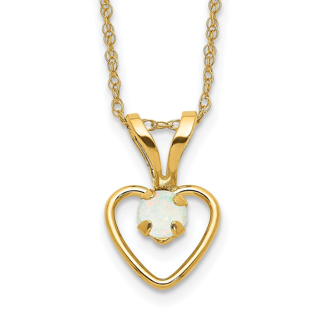 14k Yellow Gold Opal Heart Pendant & Necklace