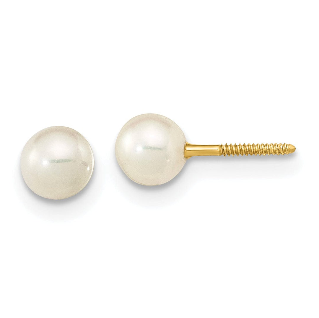 14k Yellow Gold Button Cultured Pearl Earrings