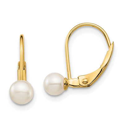 14k Yellow Gold Leverback Cultured Pearl Earring