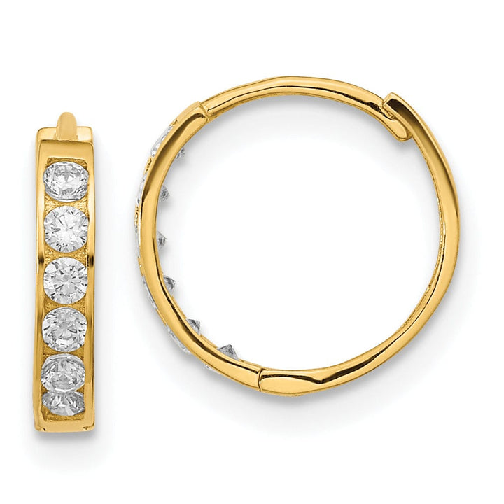 14k Yellow Gold Hinged C.Z Hoop Earrings