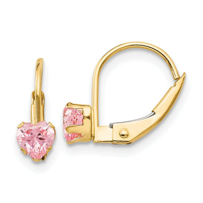 14k Yellow Gold Leverback 4mm Pink C.Z Earrings at $ 91.99 only from Jewelryshopping.com