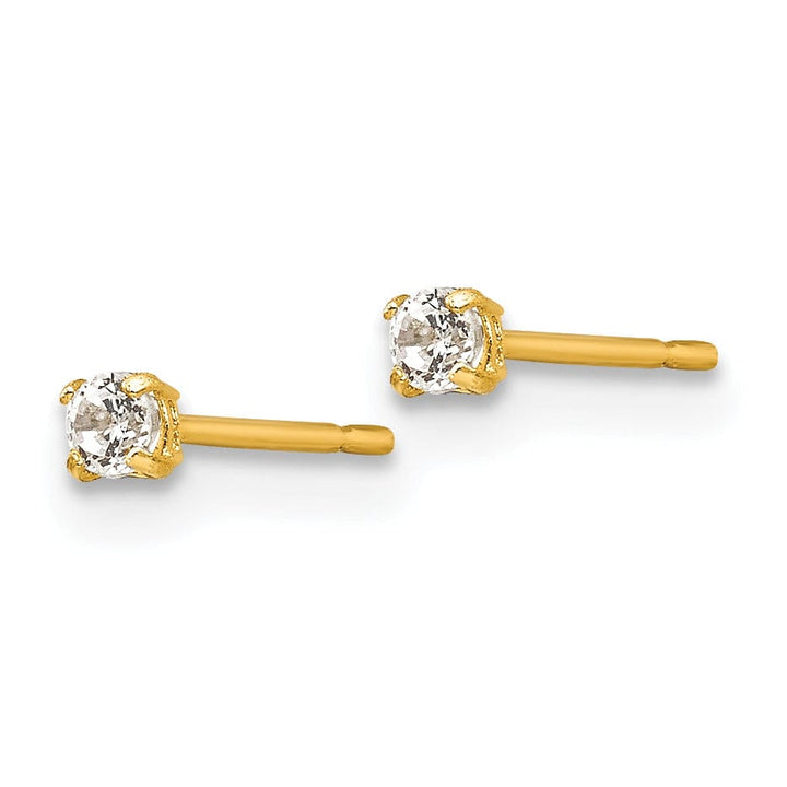 14k Yellow Gold 2mm C.Z Round Basket Set Stud Earrings