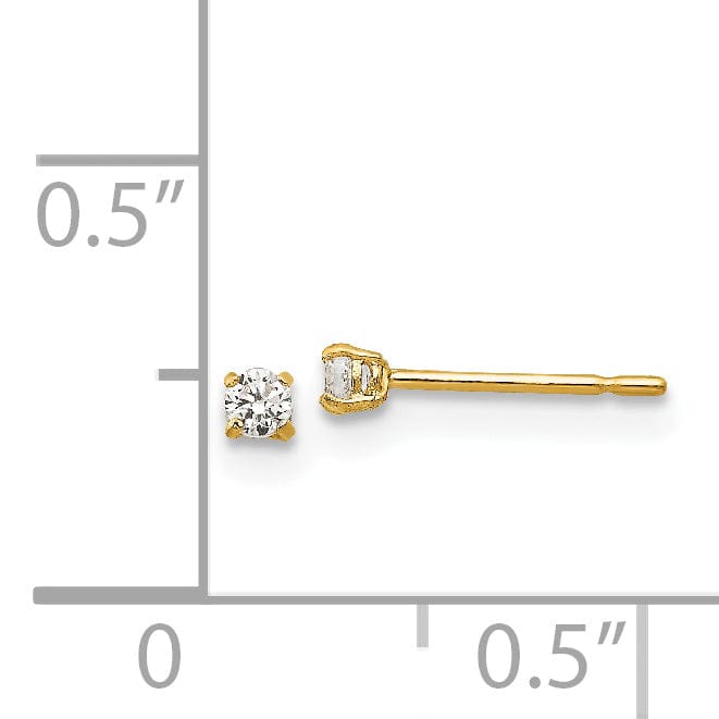 14k Yellow Gold 2mm C.Z Round Basket Set Stud Earrings