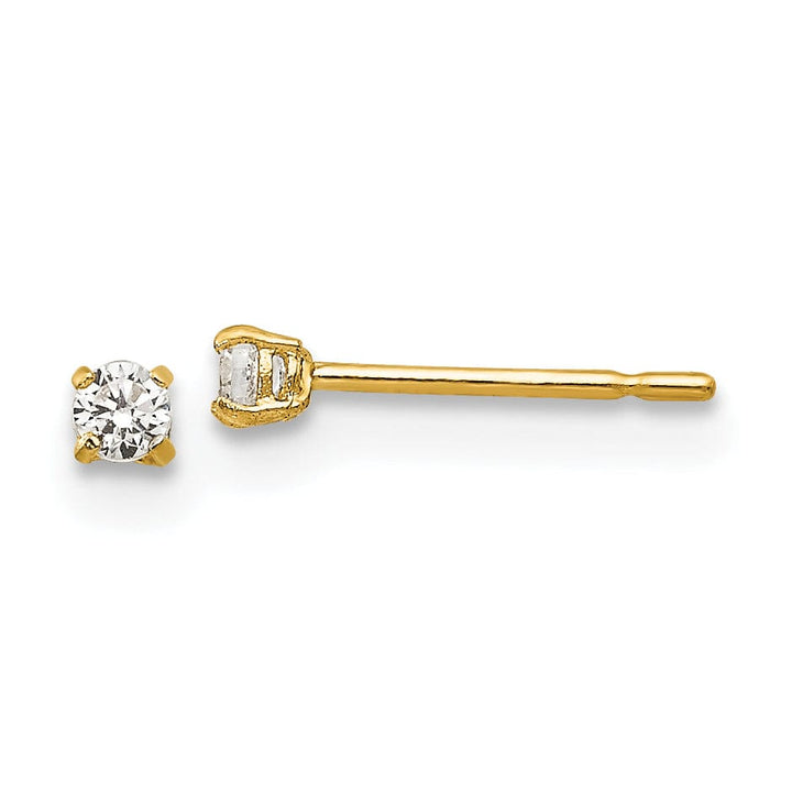 14k Yellow Gold 2mm C.Z Round Basket Set Stud Earrings