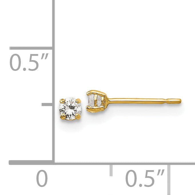 14k Yellow Gold 2.5mm Round C.Z Basket Set Stud Earrings