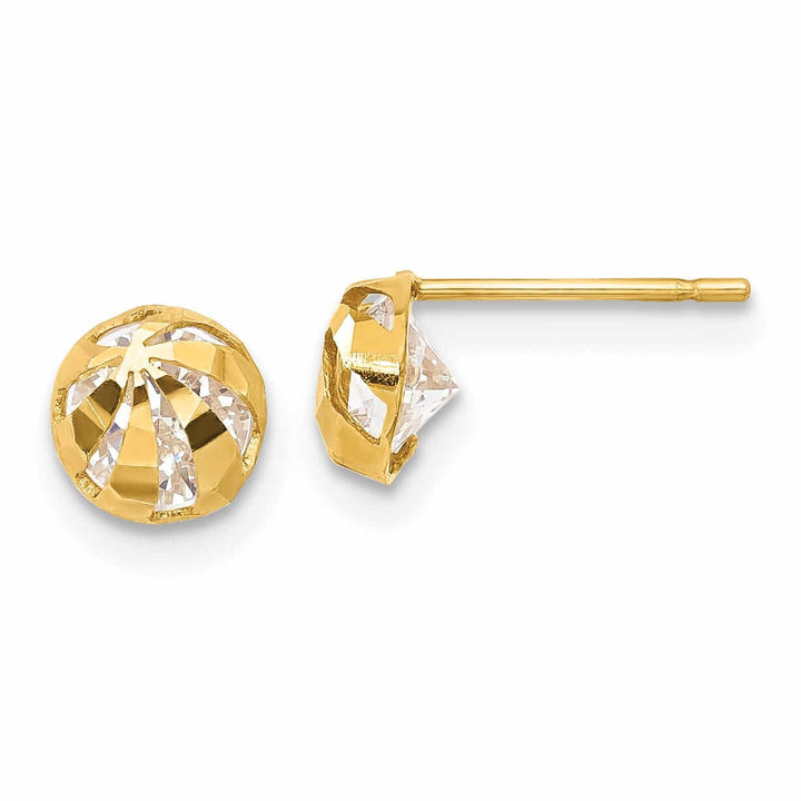 14k Madi K CZ Half Round Ball Post Earrings