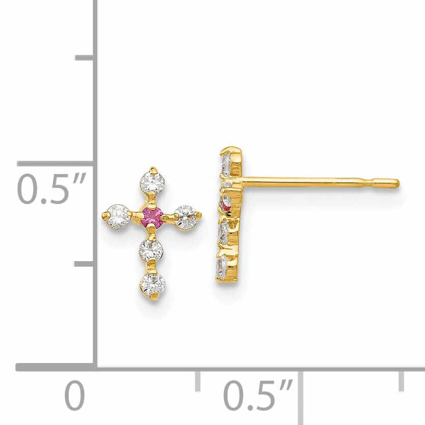 14k Madi K CZ Childrens Cross Post Earrings