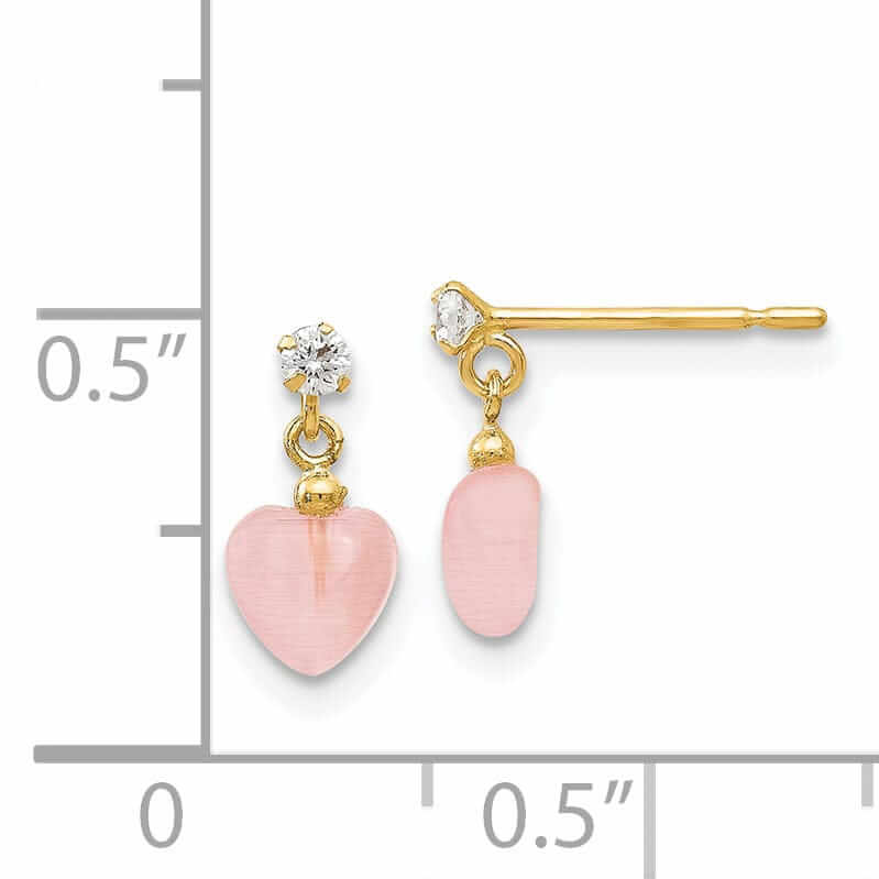 14k Cat's Eye Heart Post Earrings