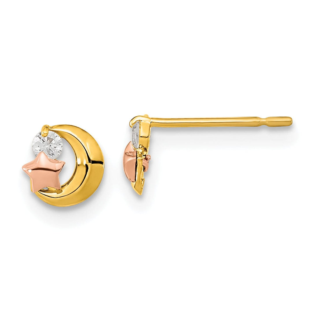 14k Two-tone Gold Moon and Star Post Earrings