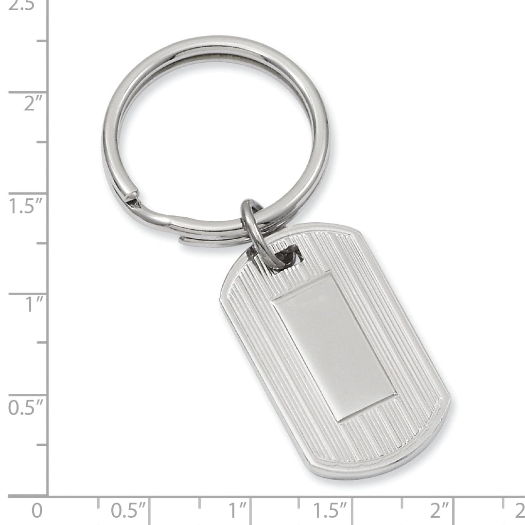 Rhodium Plated Etched Lines Key Ring