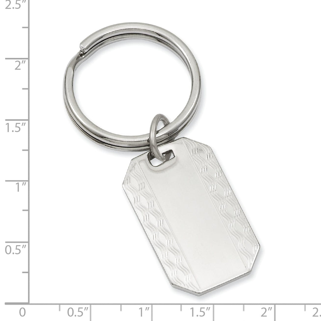 Rhodium Plated Patterned Edge Key Ring