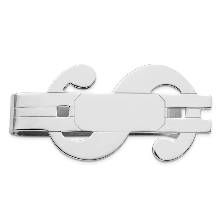 Rhodium Plated Polished Dollar Sign Money Clip