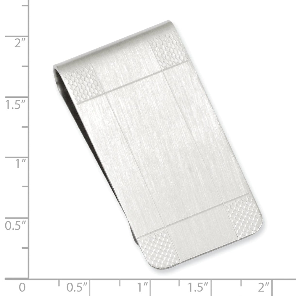 Rhodium Plated Satin Patterned Corner Money Clip