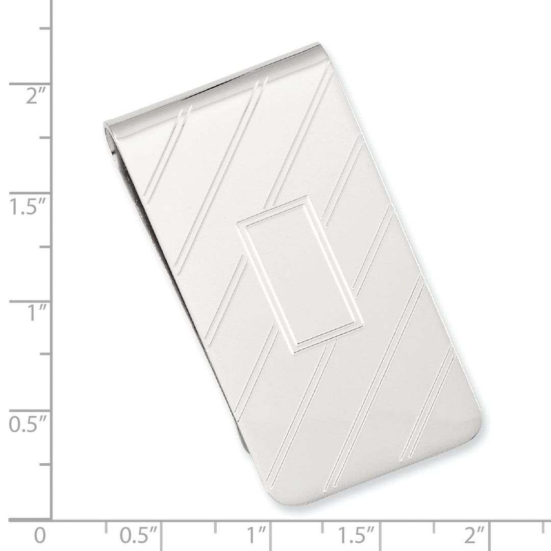 Rhodium Plated Etched Diagonal Line Money Clip