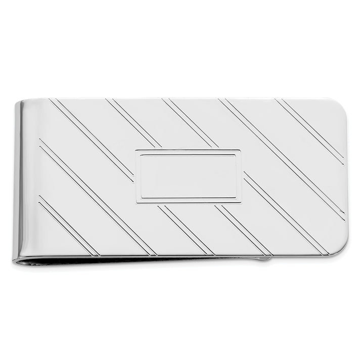 Rhodium Plated Etched Diagonal Line Money Clip