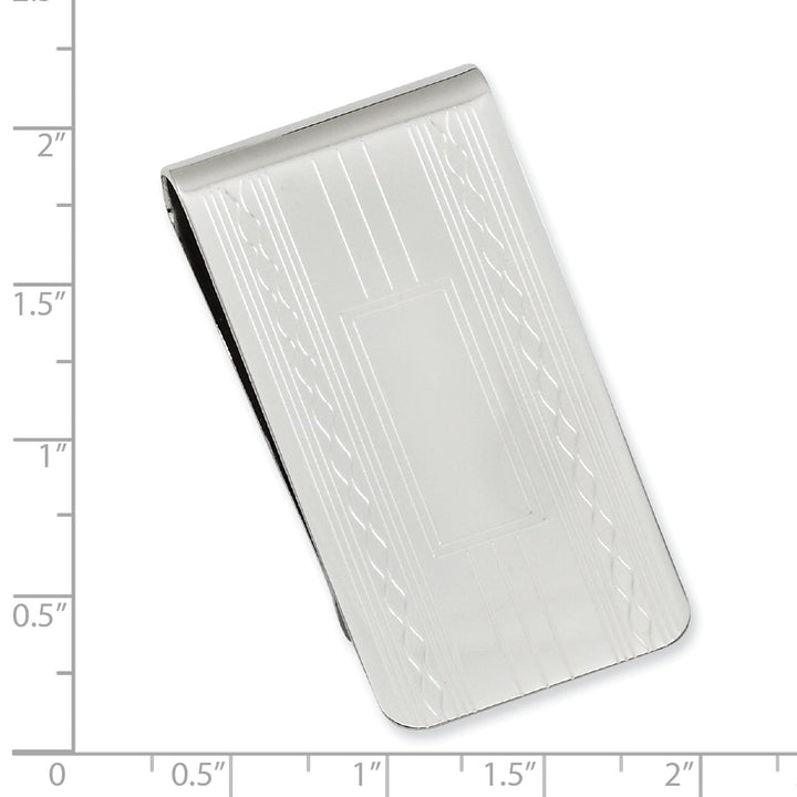 Rhodium Plated Patterned Edge Money Clip