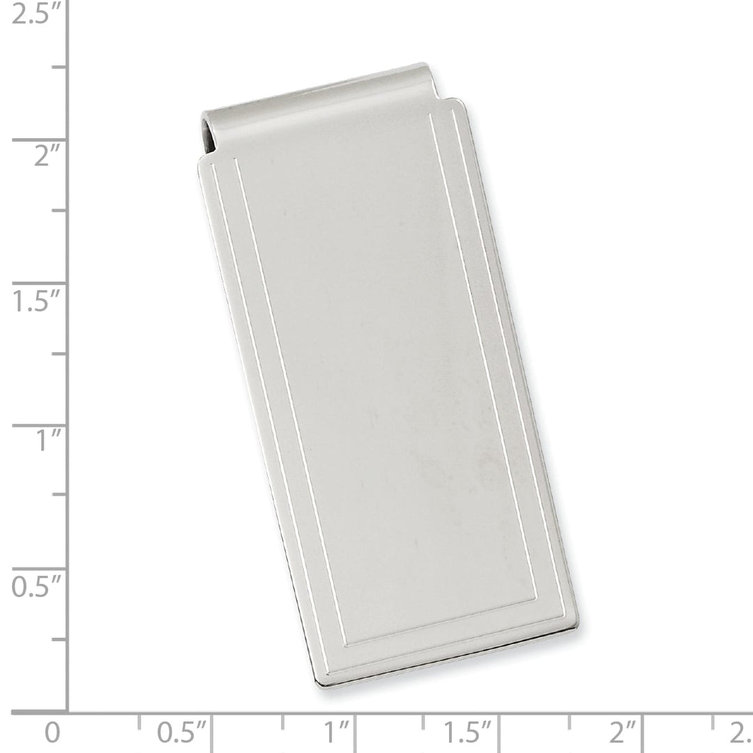 Rhodium Plated Engraved Edge Plain Money Clip