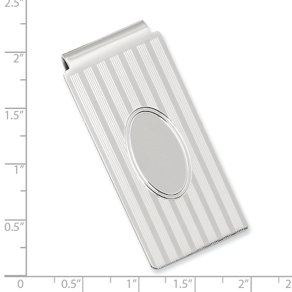 Rhodium Plated Horizontal Lines Hinged Money Clip