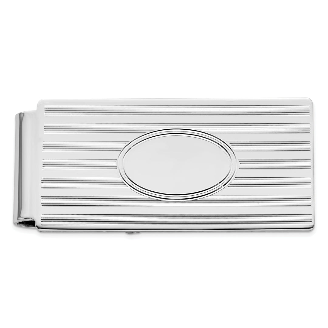 Rhodium Plated Horizontal Lines Hinged Money Clip