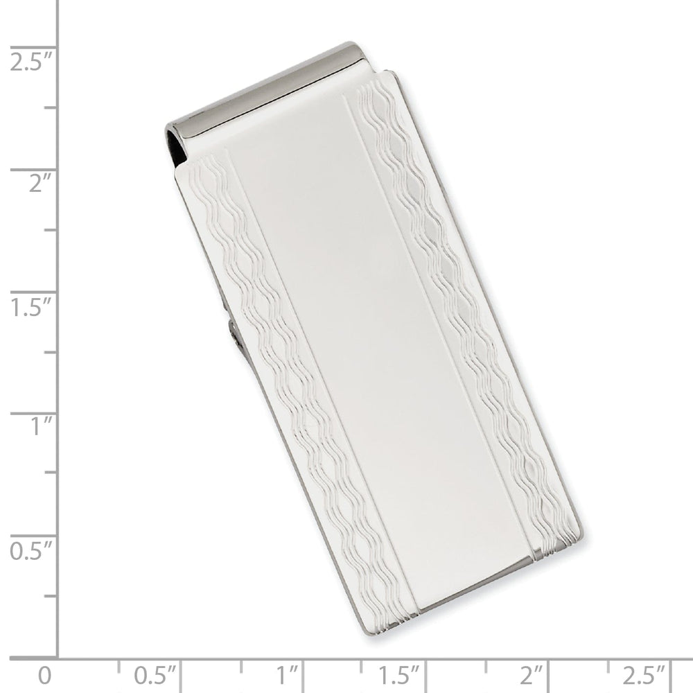 Rhodium Plated Patterned Edge Hinged Money Clip