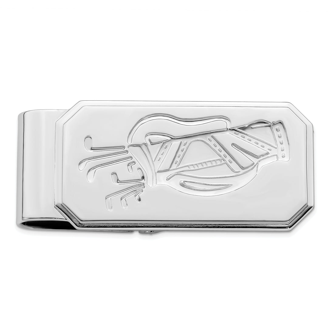 Rhodium Plated Golf Bag Hinged Money Clip