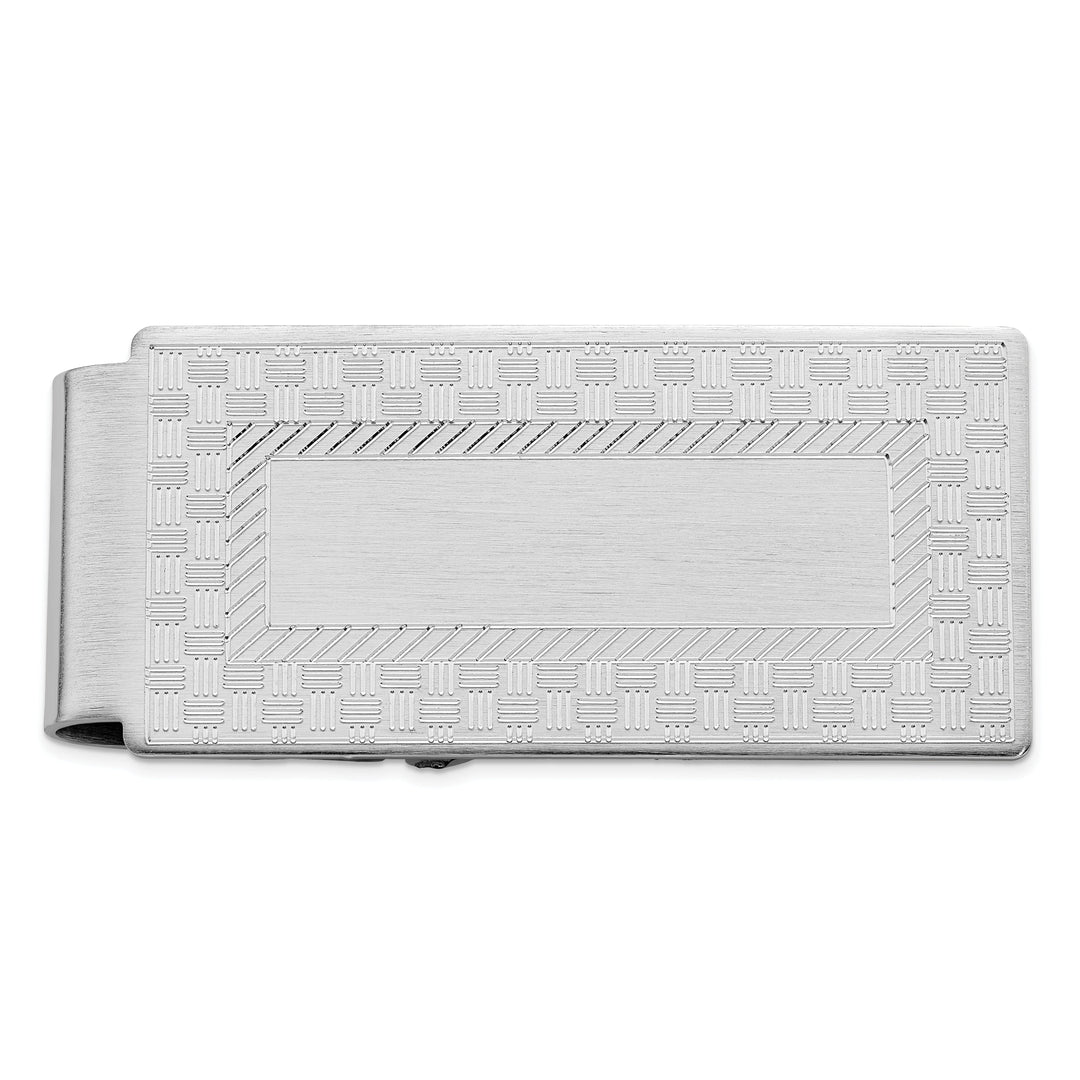 Rhodium Plated Checkerboard Hinged Money Clip