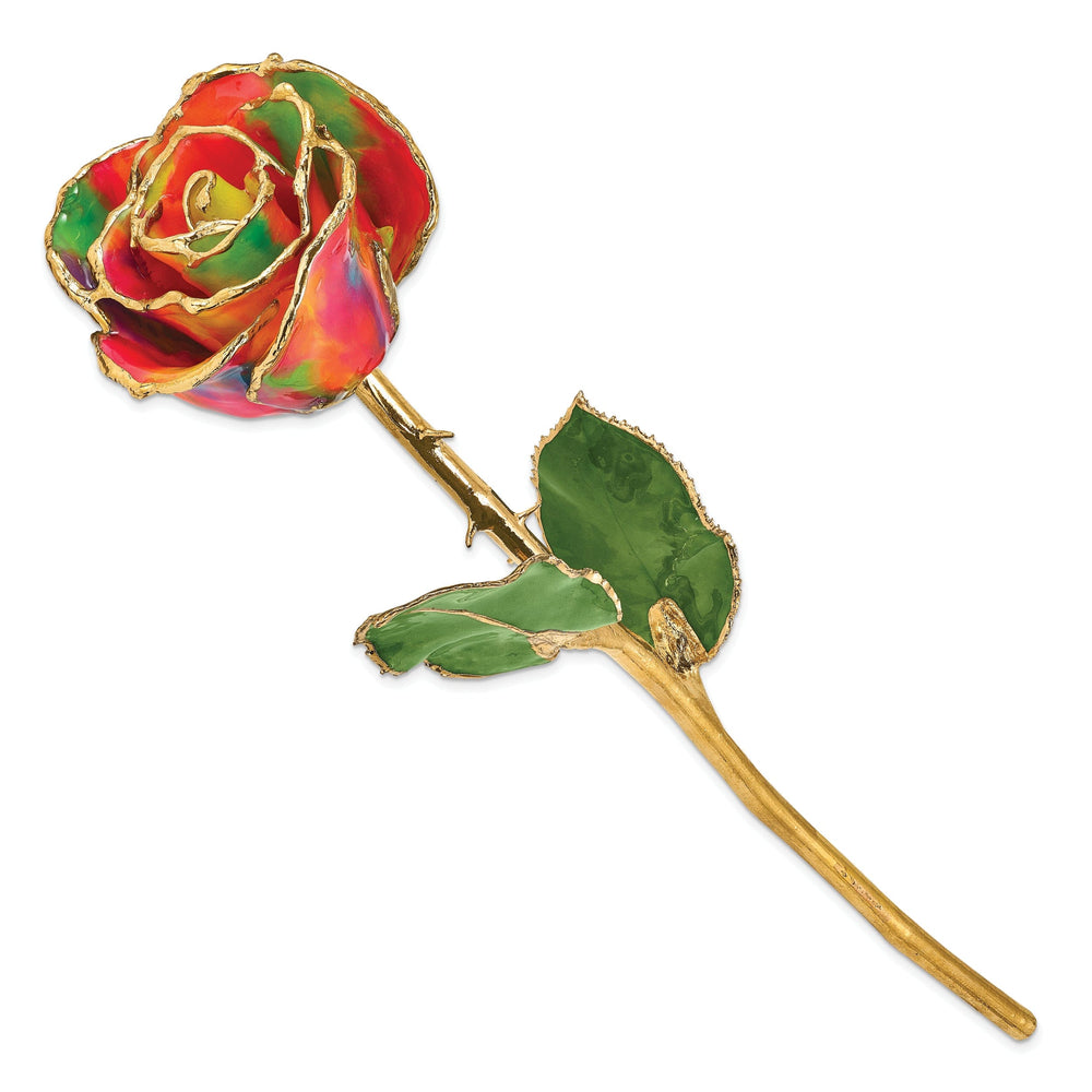 24k Gold Plated Trim Aurora Neon Rainbow Rose