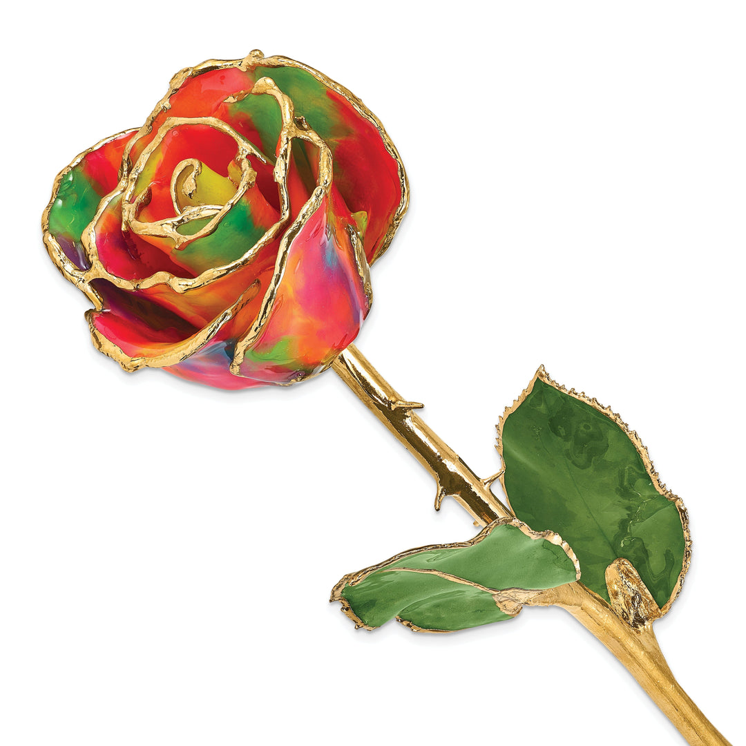 24k Gold Plated Trim Aurora Neon Rainbow Rose