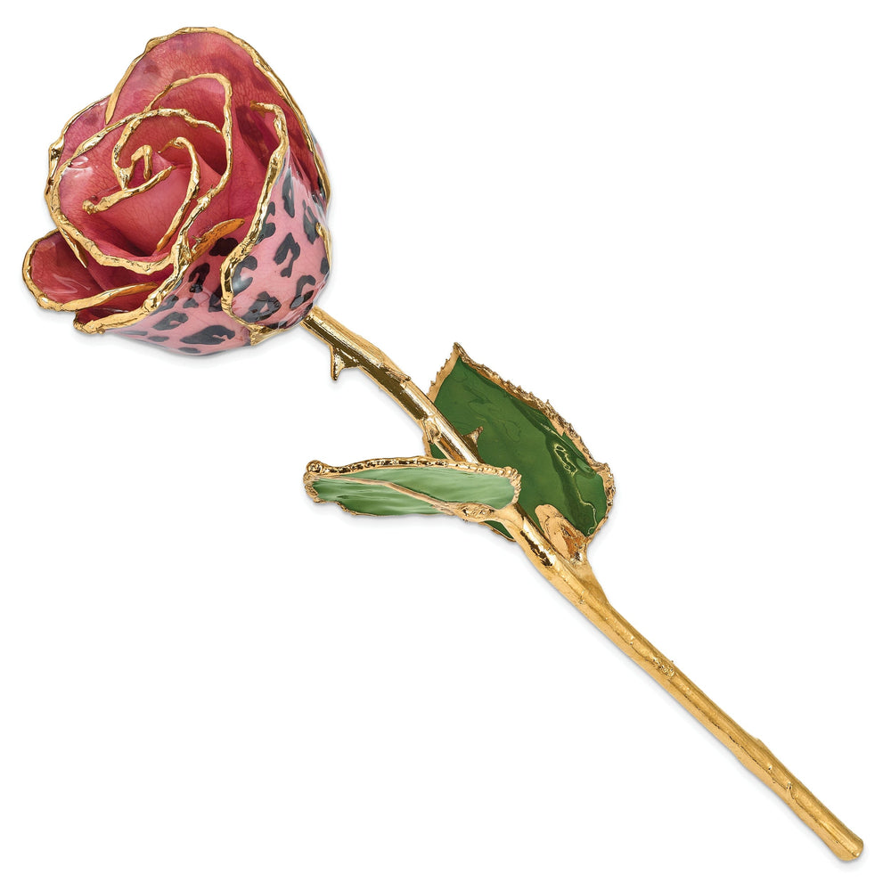 24k Gold Plated Trim Pink and Black Leopard Rose