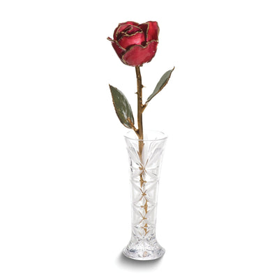 24k Gold Plated Red Rose and Small Bud Vase Set