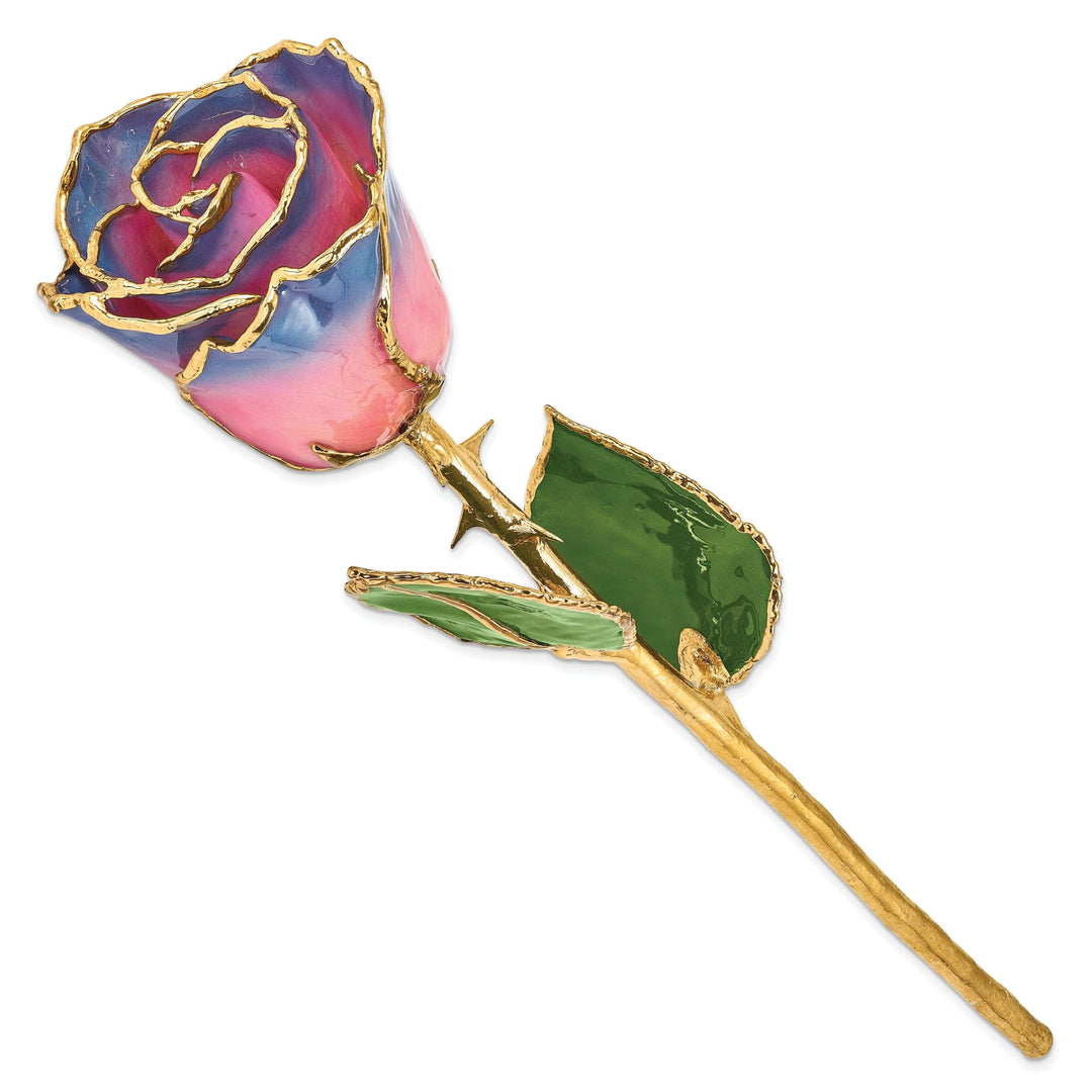 24k Gold 1-inch Long Plated Trimmed Pink and Navy Rose