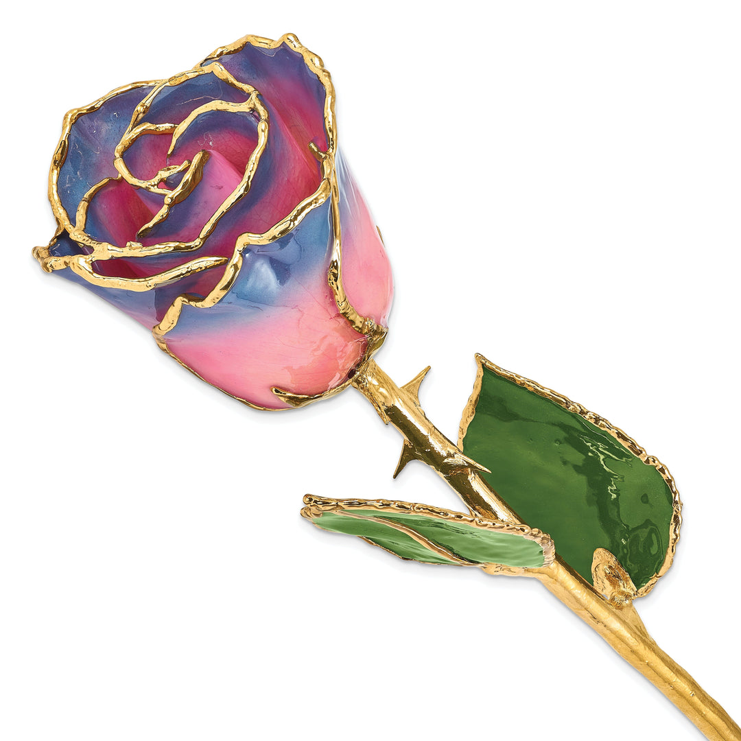 24k Gold 1-inch Long Plated Trimmed Pink and Navy Rose