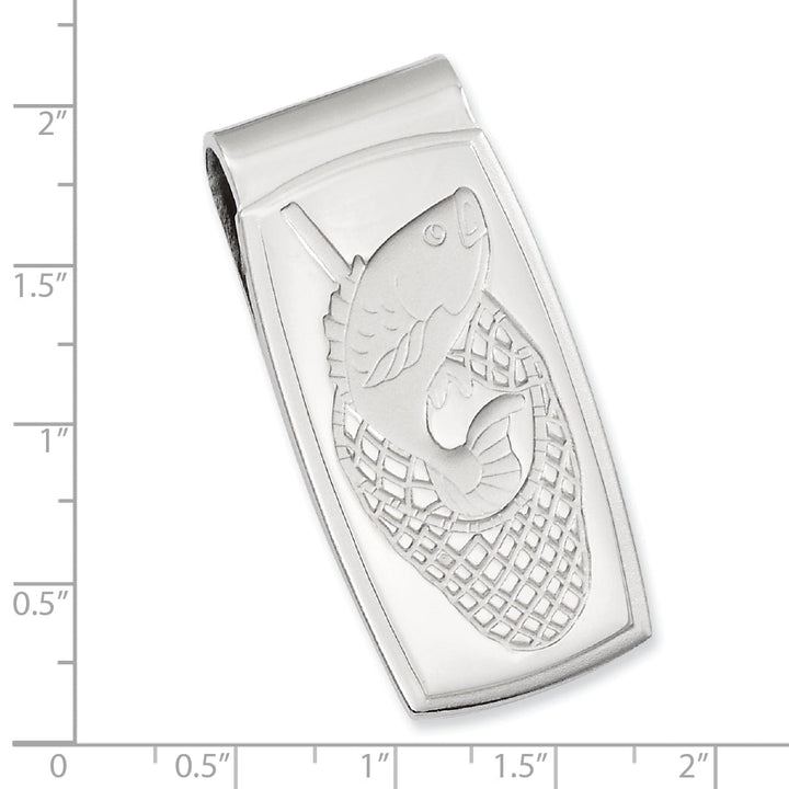 Rhodium Plated Fish in Net Hinged Money Clip