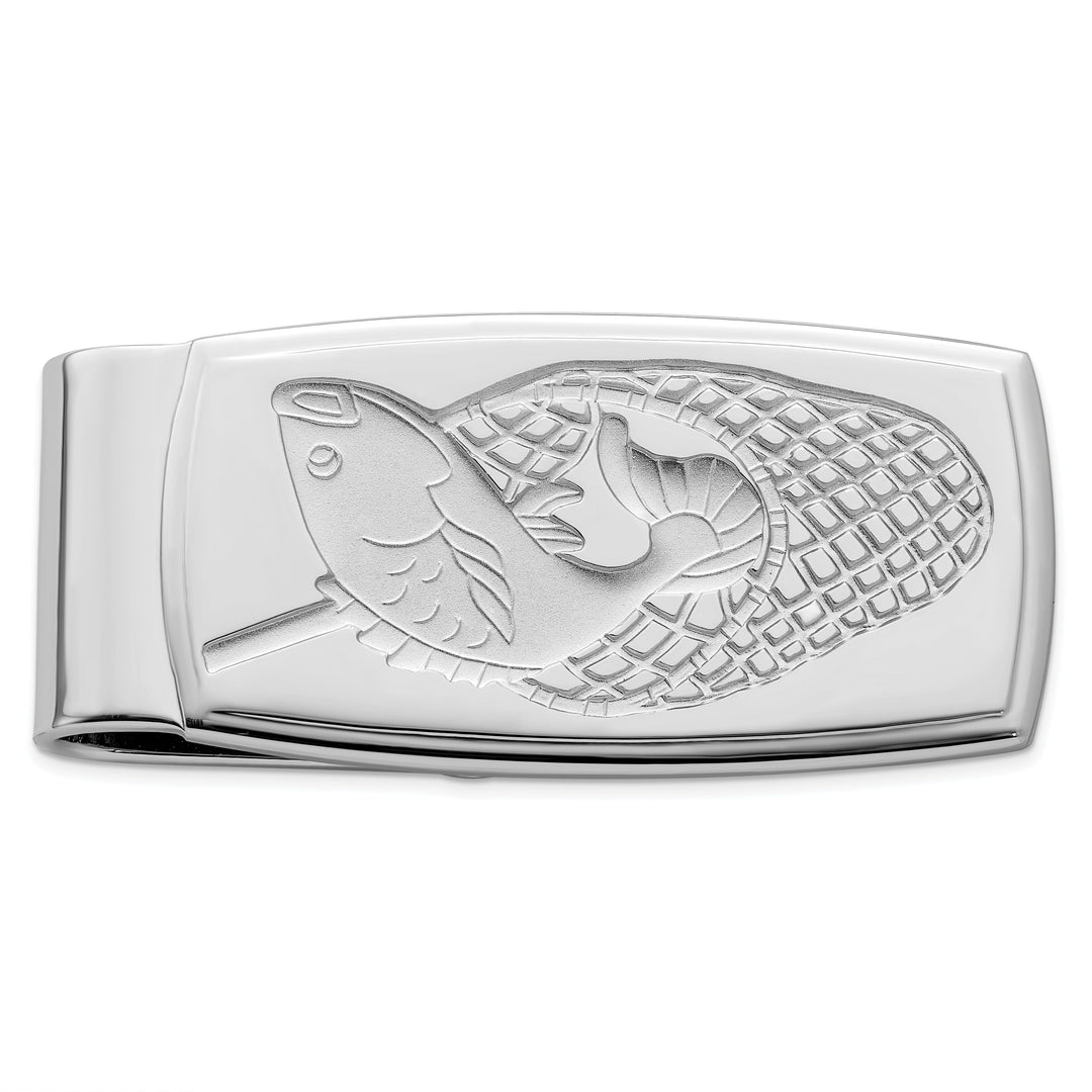 Rhodium Plated Fish in Net Hinged Money Clip