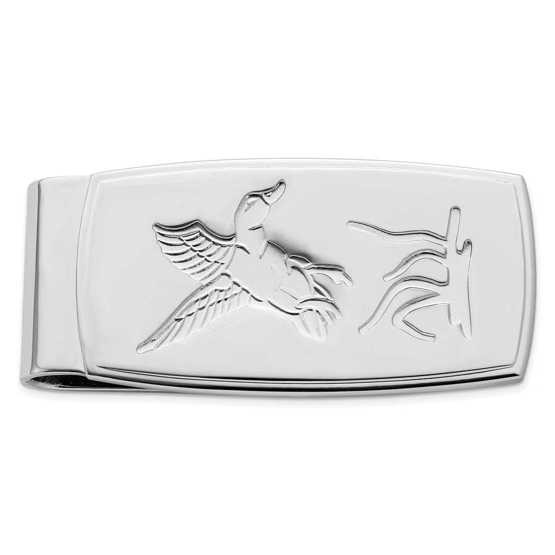 Rhodium Plated Flying Duck Hinged Money Clip