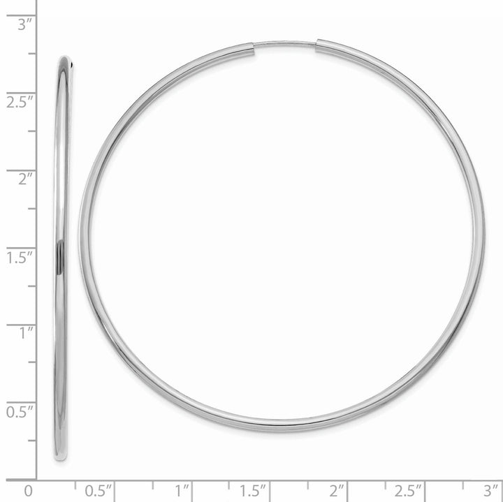 14k White Gold Polished Endless Hoop Earrings 2mm x 65mm