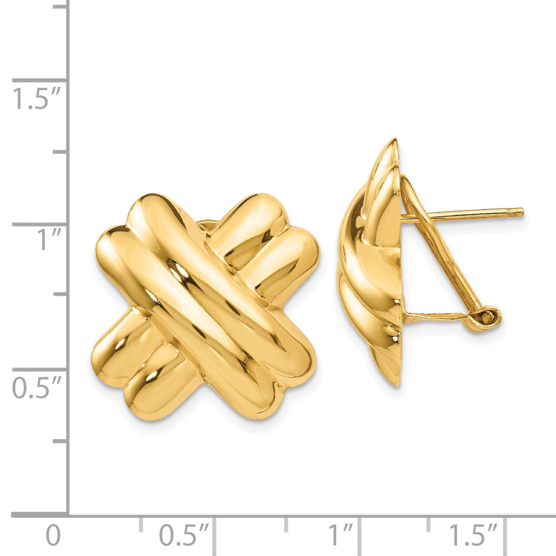 14k Yellow Gold Polished X Omega Back Post Earring