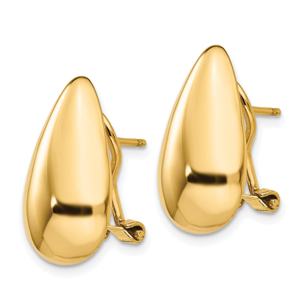 14k Yellow Gold Polished Tear drop Omega Back Post Earrings