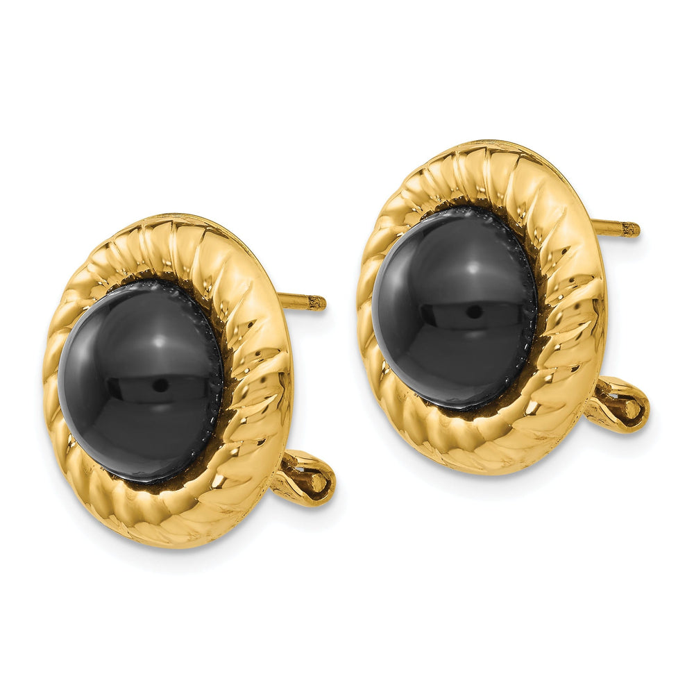 14k Yellow Gold Polished Fancy Onyx Earrings