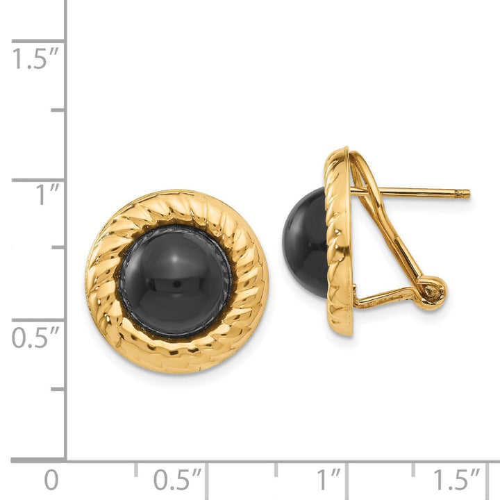 14k Yellow Gold Polished Fancy Onyx Earrings