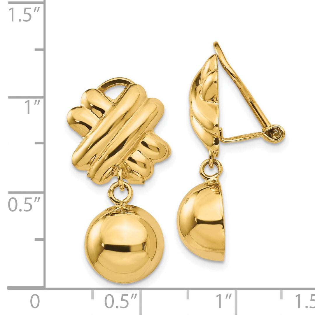 14k Yellow Gold Non-pierced Fancy Ball Earrings