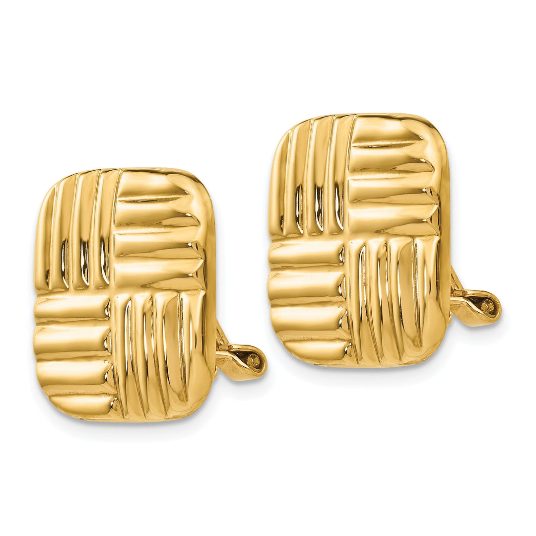 14k Yellow Gold Non-pierced Basket weave Earrings