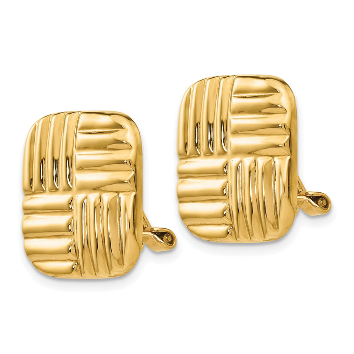 14k Yellow Gold Non-pierced Basket weave Earrings