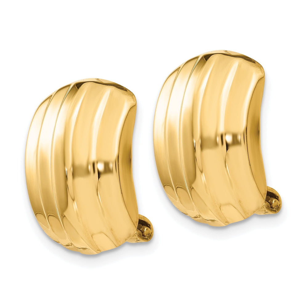 14k Yellow Gold Ribbed Non-pierced Omega Earrings