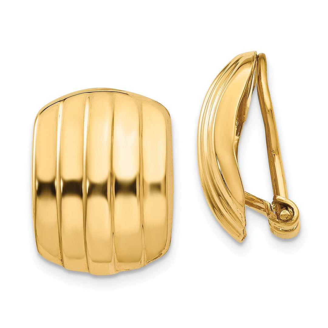 14k Yellow Gold Ribbed Non-pierced Omega Earrings