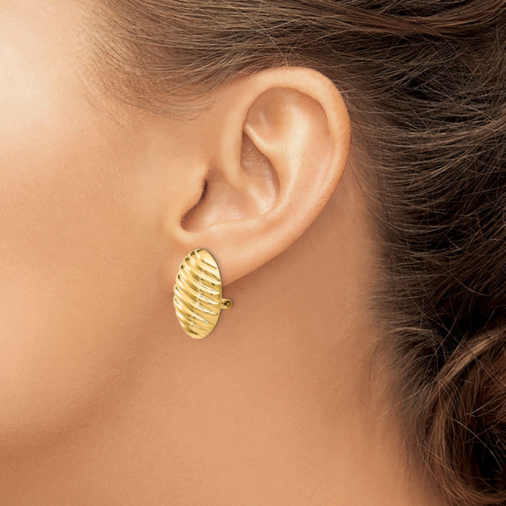14k Yellow Gold Button Non-pierced Omega Earrings