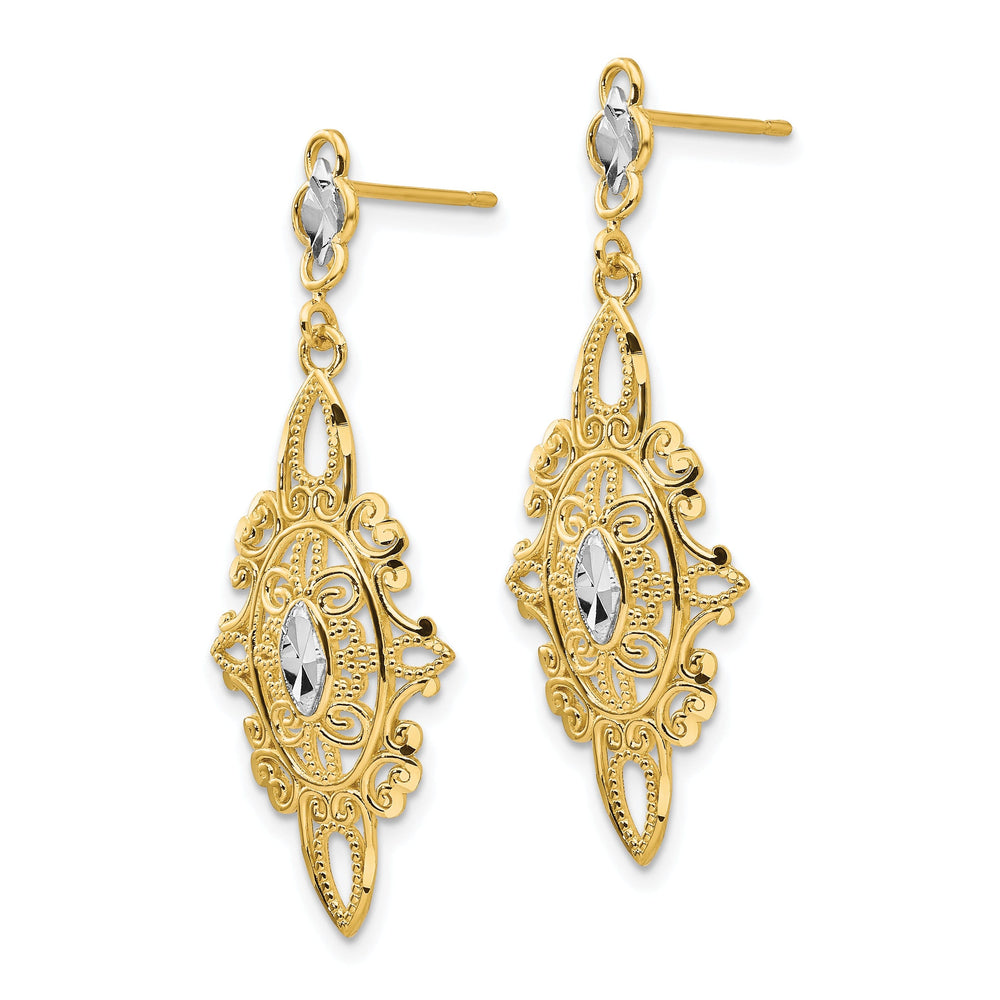 14k Yellow | Rhodium Gold D-C Filigree Earrings