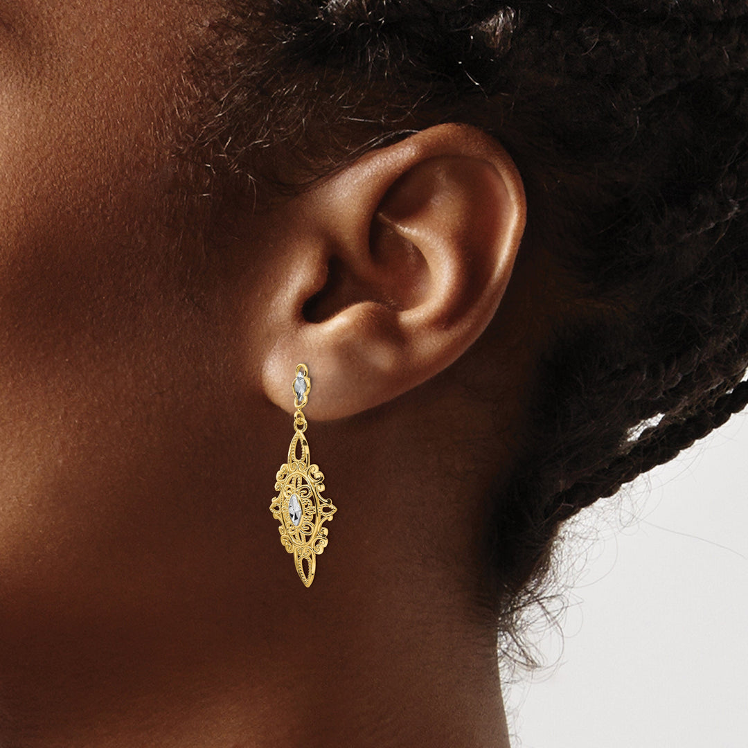 14k Yellow | Rhodium Gold D-C Filigree Earrings