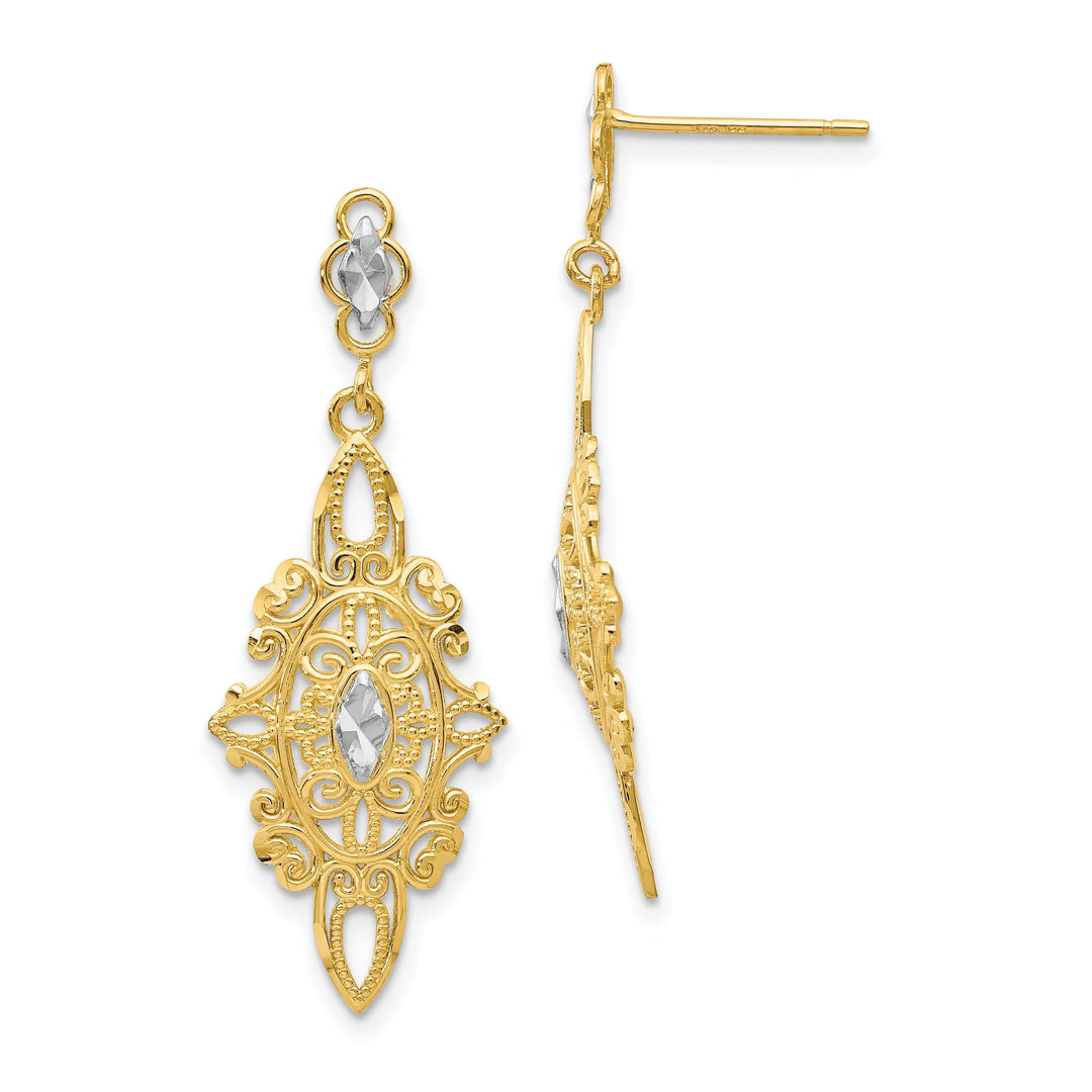 14k Yellow | Rhodium Gold D-C Filigree Earrings