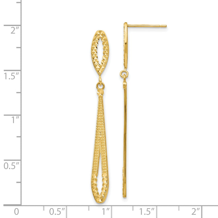 14k Yellow Gold Diamond Cut Dangle Post Earrings